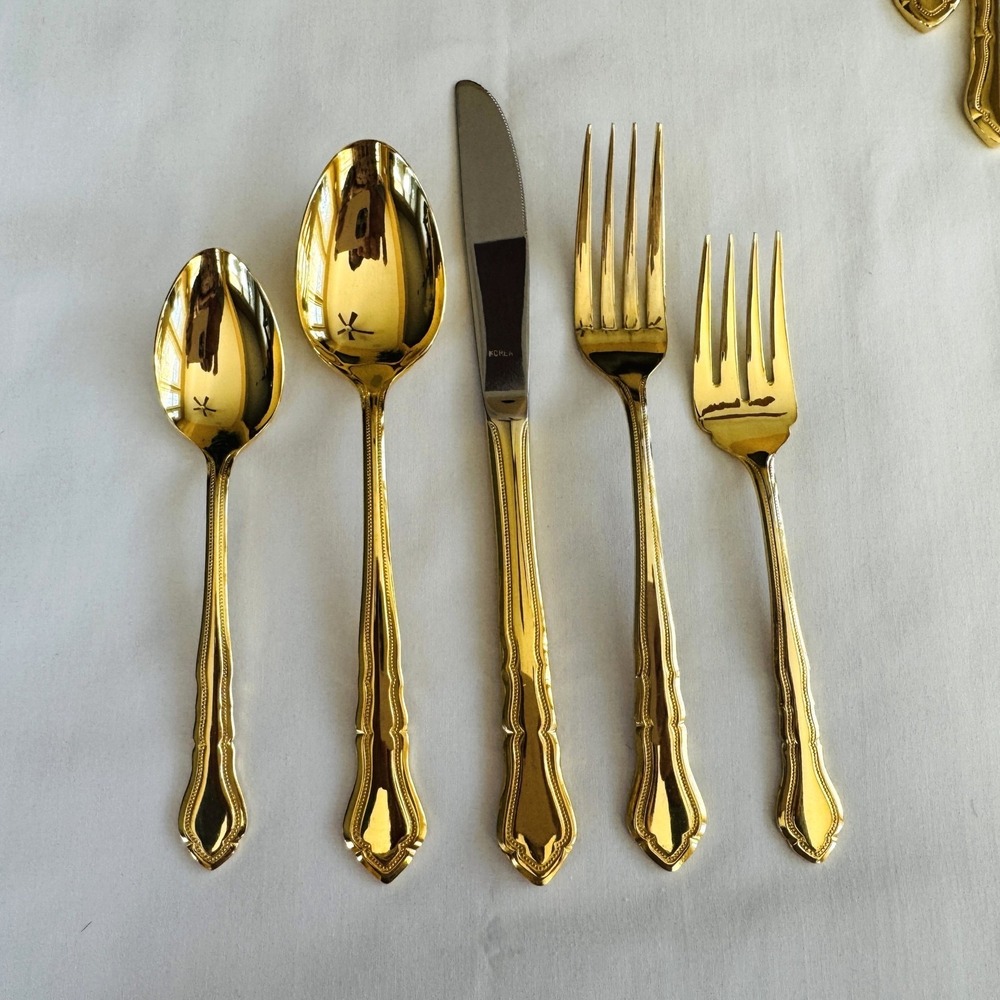 Unbranded Gold Tone Stainless Steel Flatware Service for 8 Korea 50 Pieces